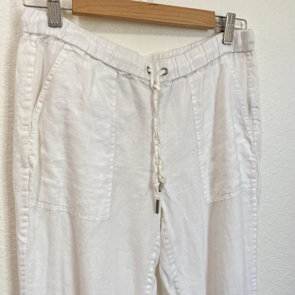 Saks Fifth Avenue 100% Linen White Slim Fit Pants Minimalist Quiet Luxury Small